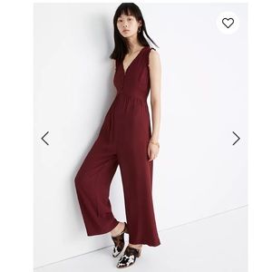 Madewell burgundy ruffle neck jumpsuit sz 4